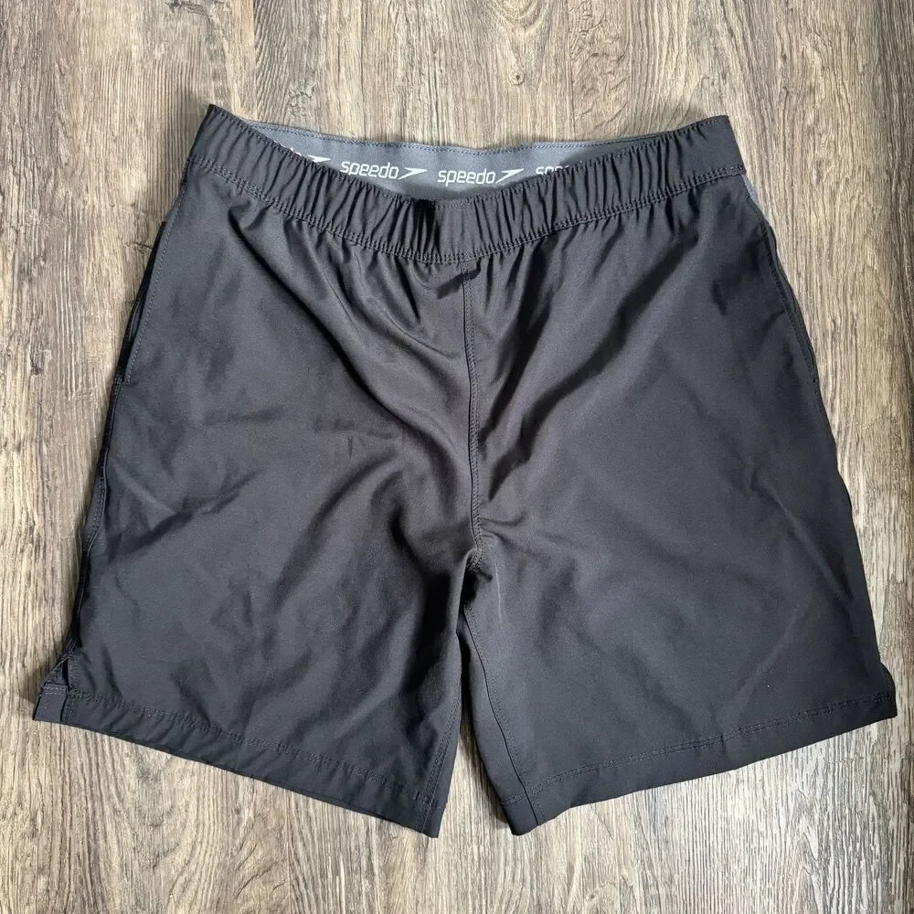 Speedo Mens M Black Gray Hybrid Swim Trunk Board Shorts 7778211